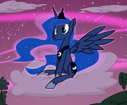 Size: 650x535 | Tagged: safe, artist:astalakio, princess luna, pony, g4, cloud, cloudy, female, sitting, solo