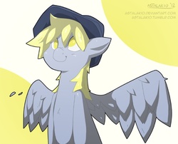 Size: 682x550 | Tagged: safe, artist:astalakio, derpy hooves, pegasus, pony, g4, cute, derpabetes, female, happy, hat, mare, no pupils, solo