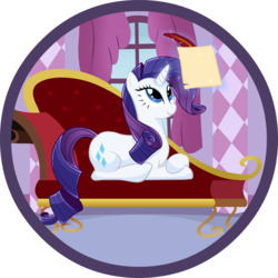 Size: 1862x1862 | Tagged: safe, artist:zap-apple, rarity, pony, unicorn, g4, couch, female, magic, mare, prone, quill, smiling, solo, telekinesis, writing