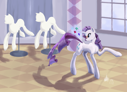 Size: 3507x2550 | Tagged: safe, artist:sagebrushpony, rarity, pony, g4, carousel boutique, female, glasses, high res, interior, magic, mannequin, solo