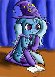 Size: 2895x4010 | Tagged: safe, artist:alucard8000, trixie, g4, book, clothes, confused, shiny, socks, stage