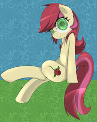 Size: 4000x5000 | Tagged: safe, artist:prozenconns, roseluck, earth pony, semi-anthro, g4, female, sitting, solo