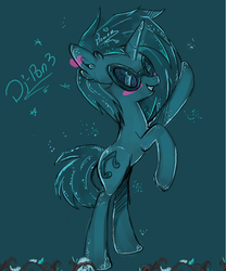 Size: 738x886 | Tagged: safe, artist:caramelflower, dj pon-3, vinyl scratch, pony, g4, happy, solo