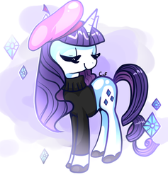 Size: 600x633 | Tagged: safe, artist:caramelflower, rarity, pony, g4, beatnik rarity, beret, clothes, hat, solo, sweater