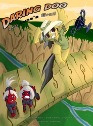 Size: 1200x1630 | Tagged: safe, artist:juanrock, daring do, oc, g4, clothes, grail, hat, poster