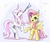 Size: 1015x849 | Tagged: safe, artist:gsphere, fleur-de-lis, fluttershy, pegasus, pony, unicorn, g4, confetti, cute, female, hat, mare, party, party hat, party horn, rare mare