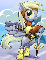 Size: 780x1000 | Tagged: safe, artist:rocketknightgeek, derpy hooves, pegasus, pony, g4, armor, female, mare, solo, sword