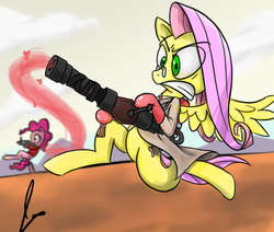 Size: 650x550 | Tagged: safe, artist:gir678, fluttershy, pinkie pie, g4, crossover, fluttermedic, glasses, medic, medic (tf2), soldier, soldier (tf2), team fortress 2