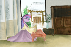 Size: 900x600 | Tagged: safe, artist:banananamilk, twilight sparkle, semi-anthro, g4, female, hanbok, solo