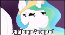 Size: 769x409 | Tagged: safe, princess celestia, alicorn, pony, g4, challenge accepted, female, mare, meme, reaction image