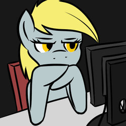 Size: 500x500 | Tagged: dead source, safe, artist:shinmera, derpy hooves, pegasus, pony, g4, computer, female, mare, reaction image, solo