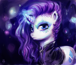 Size: 606x522 | Tagged: safe, artist:corpsecrow, rarity, pony, unicorn, g4, alternate hairstyle, clothes, fashion, female, magic, makeup, solo