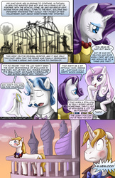 Size: 1650x2550 | Tagged: safe, artist:pluckyninja, fancypants, fleur-de-lis, prince blueblood, rarity, pony, unicorn, comic:the return of prince blueblood, g4, balcony, bruised, clothes, comic, dress