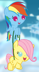 Size: 2520x4588 | Tagged: safe, artist:beavernator, fluttershy, rainbow dash, pegasus, pony, g4, baby, baby dash, baby pony, babyshy, cute, dashabetes, duo, filly, flying, foal, open mouth, open smile, shyabetes, smiling, spread wings, wings, younger