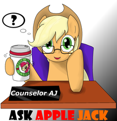 Size: 1936x2000 | Tagged: safe, artist:flowersimh, apple bloom, applejack, earth pony, pony, ask applejack, g4, glasses, solo