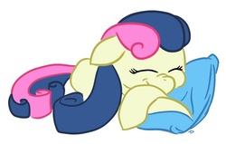 Size: 500x318 | Tagged: safe, artist:elslowmo, bon bon, sweetie drops, earth pony, pony, g4, colored, eyes closed, floppy ears, nose wrinkle, pillow, simple background, sleeping, smiling, white background