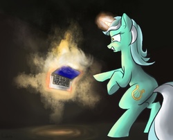 Size: 1172x949 | Tagged: safe, artist:gsphere, lyra heartstrings, pony, g4, blue screen of death, computer, female, laptop computer, magic, microsoft windows, solo