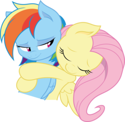 Size: 8341x8092 | Tagged: safe, artist:joey darkmeat, artist:tim015, fluttershy, rainbow dash, pegasus, pony, g4, absurd resolution, duo, female, hug, lesbian, mare, ship:flutterdash, shipping, simple background, transparent background