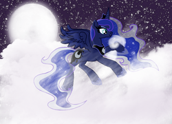 Size: 1035x746 | Tagged: safe, artist:taylorrose16, princess luna, alicorn, pony, g4, cloud, female, moon, night, solo, stars