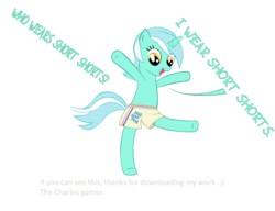 Size: 2207x1699 | Tagged: safe, artist:celrahk, lyra heartstrings, pony, unicorn, g4, bipedal, clothes, family guy, female, human behavior, joe swanson, male, mare, shorts, simple background, solo, transparent background