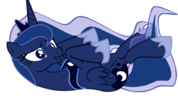 Size: 1383x778 | Tagged: safe, artist:daydreamsyndrom, princess luna, alicorn, pony, two best sisters play, g4, female, mare, on back, simple background, smooth jazz, solo, transparent background