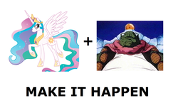 Size: 1337x796 | Tagged: safe, princess celestia, g4, dragon ball, dragon ball z, dragonball z abridged, exploitable meme, make it happen, meta, super kami celestia