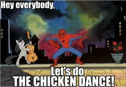 Size: 490x340 | Tagged: safe, edit, octavia melody, chicken, g4, 60s spider-man, funny, image macro, male, meme, spider-man