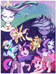 Size: 644x856 | Tagged: safe, artist:stj-44, applejack, fluttershy, pinkie pie, princess celestia, princess luna, rainbow dash, rarity, twilight sparkle, g4