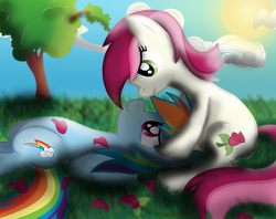 Size: 889x703 | Tagged: safe, artist:spectradash, rainbow dash, roseluck, g4, female, lesbian, rose, rose petals, rosedash, shipping