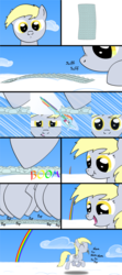 Size: 800x1800 | Tagged: safe, artist:therecliner27, derpy hooves, rainbow dash, pony, g4, bubble wrap, filly, nom, origin story, sonic rainboom