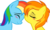 Size: 2437x1444 | Tagged: safe, artist:kennyklent, rainbow dash, spitfire, pony, g4, blushing, duo, eyes closed, female, forehead kiss, kissing, lesbian, loose hair, ship:spitdash, shipping, simple background, transparent background