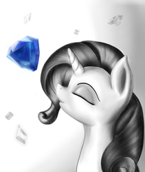Size: 1360x1612 | Tagged: safe, artist:easteu, rarity, pony, g4, eyes closed, female, gem, grayscale, monochrome, smiling, solo
