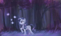 Size: 653x393 | Tagged: safe, artist:emizu, rarity, pony, g4, female, forest, solo