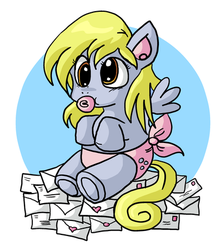 Size: 400x448 | Tagged: safe, artist:xkappax, derpy hooves, pegasus, pony, g4, baby, baby pony, cute, derpabetes, diaper, female, foal, mare, pacifier, solo