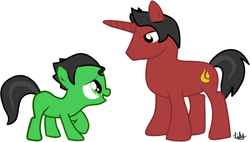 Size: 708x402 | Tagged: safe, artist:goingbrinanas, bolin, mako, ponified, the legend of korra