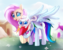 Size: 1689x1335 | Tagged: safe, artist:si1vr, fluttershy, rainbow dash, cat, g4