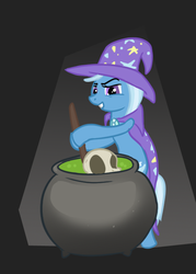 Size: 500x700 | Tagged: safe, artist:christheponyguy, trixie, pony, unicorn, g4, bipedal, cauldron, female, gray background, looking at you, mare, potion, simple background, skull, solo