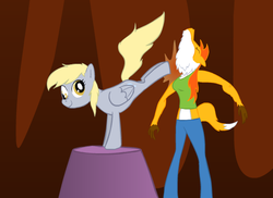 Size: 550x400 | Tagged: safe, artist:christheponyguy, derpy hooves, pegasus, pony, g4, duo, female, furry, kick, mare