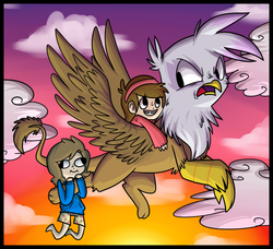 Size: 714x650 | Tagged: safe, artist:professor-butthole, gilda, griffon, human, g4, crossover, female, gravity falls, male