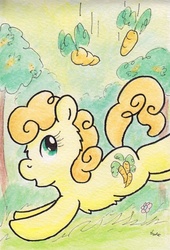 Size: 732x1077 | Tagged: safe, artist:slightlyshade, carrot top, golden harvest, pony, g4, chest fluff, cute, cutie top, female, solo, traditional art