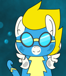 Size: 1168x1338 | Tagged: safe, artist:jigsaw91, surprise (g4), sea pony, g4, ask-the-seaponies, bubble, female, looking at you, ocean, smiling, smiling at you, solo, swimming, tumblr, underwater, water, wonderbolts, wonderbolts uniform