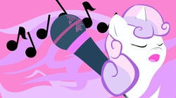 Size: 1400x785 | Tagged: safe, artist:purplelemons, sweetie belle, pony, unicorn, g4, female, filly, microphone, music notes, singing, solo
