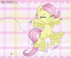 Size: 640x525 | Tagged: dead source, safe, artist:joey darkmeat, artist:negau-chan, fluttershy, pegasus, pony, yoshi, g4, cute, eyes closed, female, filly, filly fluttershy, flailing, flapping, frown, moe, solo, younger