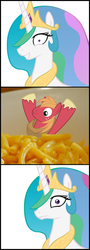 Size: 359x1000 | Tagged: safe, big macintosh, princess celestia, earth pony, pony, princess molestia, g4, cheese, food, macaroni, macaroni and cheese, male, pasta, pun, stallion, wat