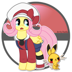 Size: 1000x1000 | Tagged: safe, artist:paandan, angel bunny, fluttershy, pegasus, pikachu, pony, g4, female, lyra (pokémon), mare, pokémon, simple background, transparent background