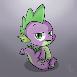 Size: 600x600 | Tagged: safe, artist:wildtheory, spike, dragon, g4, foot pad, gradient background, gray background, looking at you, simple background, unamused