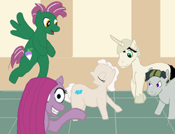 Size: 700x538 | Tagged: safe, madame leflour, mr. turnip, pinkie pie, rocky, sir lintsalot, pony, g4, pinkamena diane pie, ponified