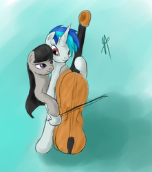 Size: 769x868 | Tagged: safe, artist:vabla, dj pon-3, octavia melody, vinyl scratch, pony, g4, cello, duo, female, lesbian, musical instrument, ship:scratchtavia, shipping