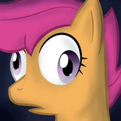 Size: 400x400 | Tagged: safe, artist:lamia, scootaloo, pony, g4, are you a wizard, confused, derp, faic, female, reaction image, scootaderp, shocked, simple background, solo