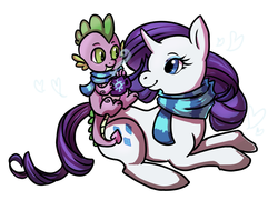 Size: 909x653 | Tagged: safe, artist:voyeurs, rarity, spike, g4, clothes, female, male, scarf, ship:sparity, shipping, straight